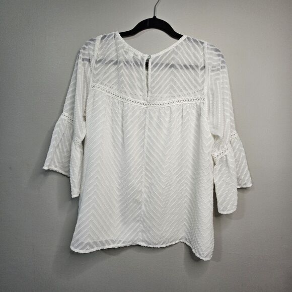 John Paul Richards 3/4 Bell Sleeve Shirt Sheer Shirt With Liner Boho White SZ M - Picture 2 of 6
